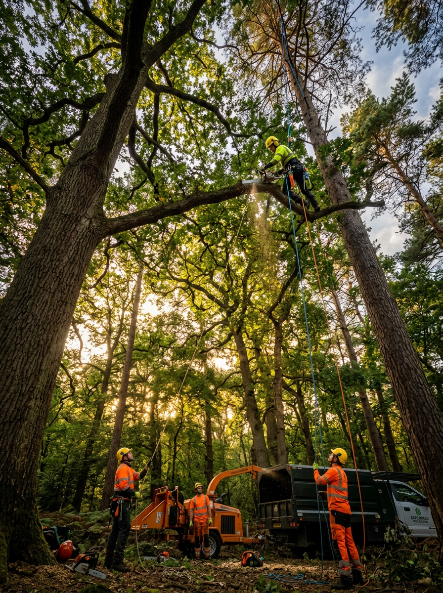 Arborist crew in tree canopy performing pruning